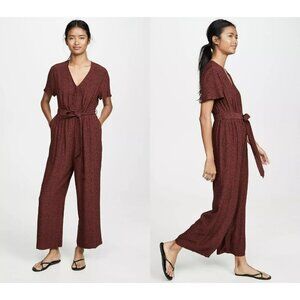Rails Women's Small Jumpsuit V-Neck Short Sleeve Jet Rust Spotted Wide Leg Belt